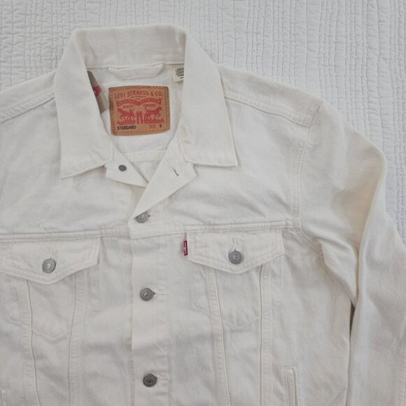 NEW Levi's Jacket Men's Size S White Denim Trucker Biker Jacket 723340292 NWT - Picture 4 of 15